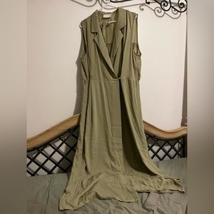 Sage green double breasted button lapel dress